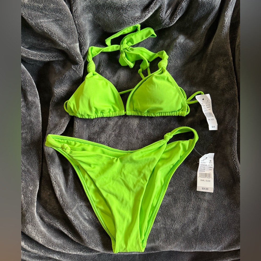 NWT Neon Green Bikini Top & Bottom S - PacSun LA Hearts